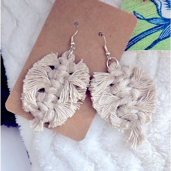 NEW: Macramé Feather-Weight Macrame Dangle 100%Cotton Earrings Every Color A…….. - Picture 2 of 16